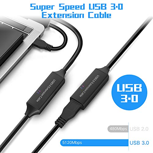 RSHTECH USB 3.0 Active produžni kabel 32 stopa sa 5V 2A adapter, USB 3.0 Extender mužjak do ženskog