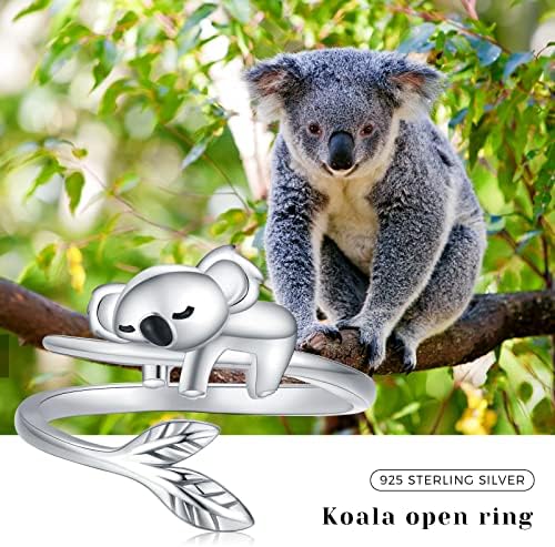 JUSTKIDSTOY Panda / Koala prsten 925 Srebra slatka životinja prsten podesiv otvoreni prsten Panda nakit poklon