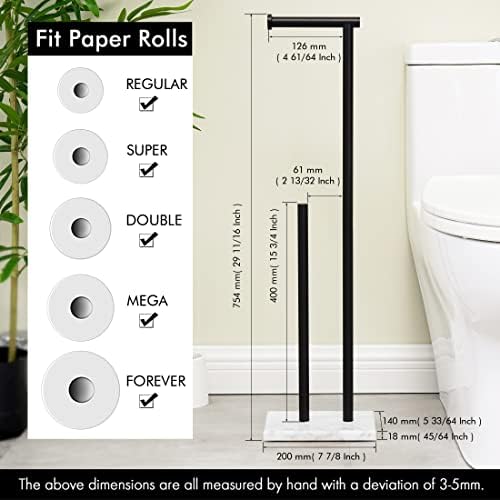 KES crni toaletni držač za papir postolje samostalan toaletni papir 29,5 inča, toaletni nosač sa