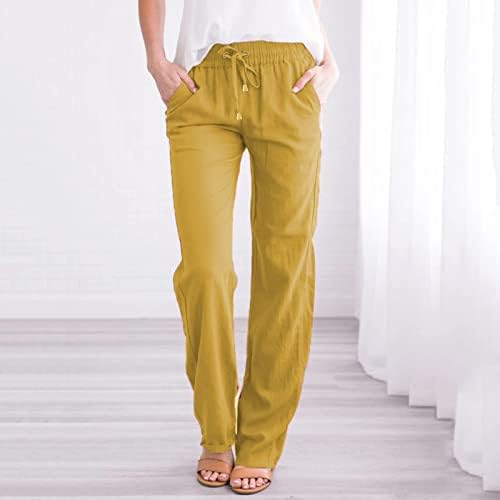 Ležerne prilike ljetne pamučne pantalone za žene široke pantalone za noge s džepovima Baggy Solid Boja