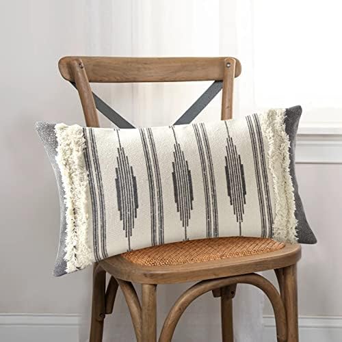 Ailsan Boho Dekorativni jastuk 12x20 inča sivi nordijski ispisani tkani kauč na poklopcu jastuka od geometrijske