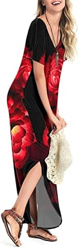 Iqka haljine za žene cvjetni Print kratki rukav V izrez Split ljetni Casual trudnički Maxi