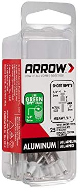 Arrow RSAW1 / 8 kratkih aluminijumskih bijelih zakovica od 1/8 inča, 25 tačaka