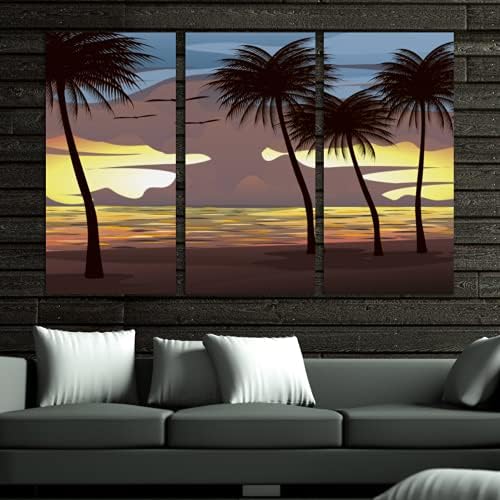 3 komada ulja štampa zid Art Sunset Sky sa kokosovim drvećem plaže slike Moderna slika za dnevni boravak
