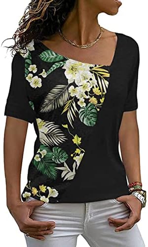 Žene Top 2023 Pamuk s kratkim rukavima V izrez Grafički print cvjetni casual top majica za djevojke
