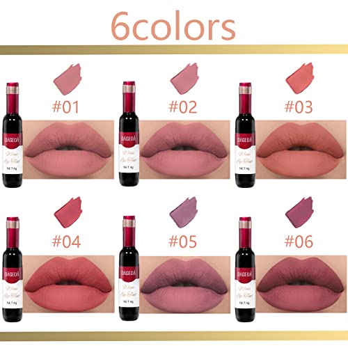 DAGEDA 6pcs Wine lip Tint, mat ruž za usne lip Stain Set dugotrajni vodootporni lip Stain Set, 6 boja