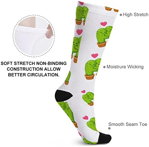 Slatki crtani kaktus par u ljubavi tiskane boje podudarajuće čarape atletski koljena visoke čarape za žene