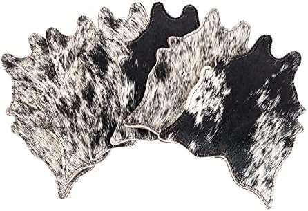 Western kožni radovi, set oblika kravljeg od 6 podmetača za piće ručno rađene iz pune kože od zrna - krzneni