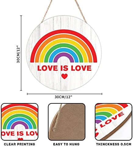 Arupkeer Dobrodošli LGBT Pride Okrugli Drveni znak Farmhouse Love Is Love Rainbow Prijavite
