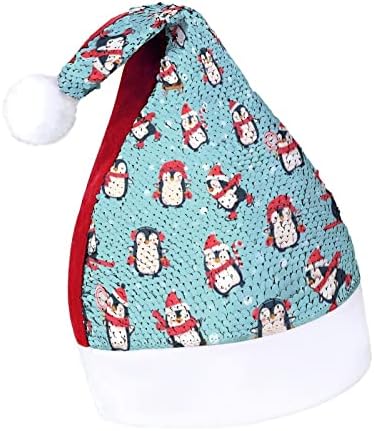 XKAWPC Božić Penguin skijanje šljokice Božić šešir DIY Santa Claus kapa dizajn crveno zeleno