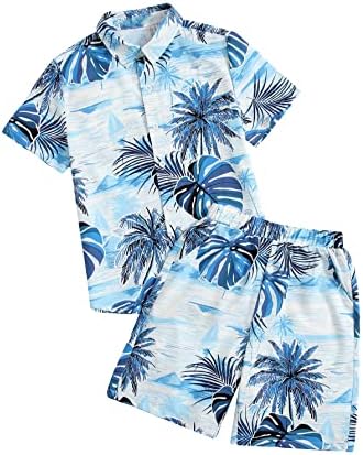 SHENHE Boy's 2 Piece Outfits Tropical Print Button Up Shirt Shirt shirt Set