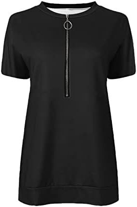 Ženska obična bluza Slim Tunic vrhovi kratkih rukava Brodski vrat Jesen Ljetna bluza Zip up 2023 odjeća moda 5x