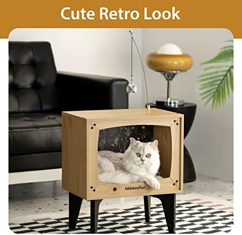 Mačja kuća drveni Retro TV stan za mačke sa jastučićem za grebanje i igračkom za mačke