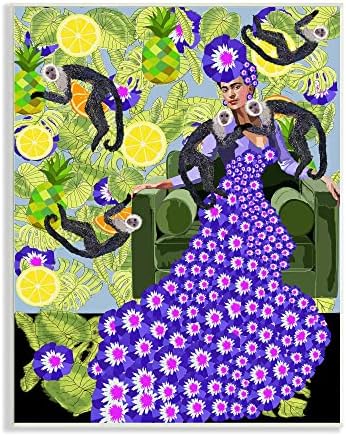 Stupell Industries apstraktna haljina Frida modni cvijet uzorak Botanički Majmuni, dizajn Lynnda