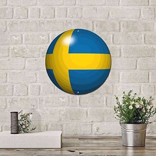 Okrugli metalni znak Švedska Zastava države Patriotsko putovanja Ravni znak Vintage Weveat Potpišite trake