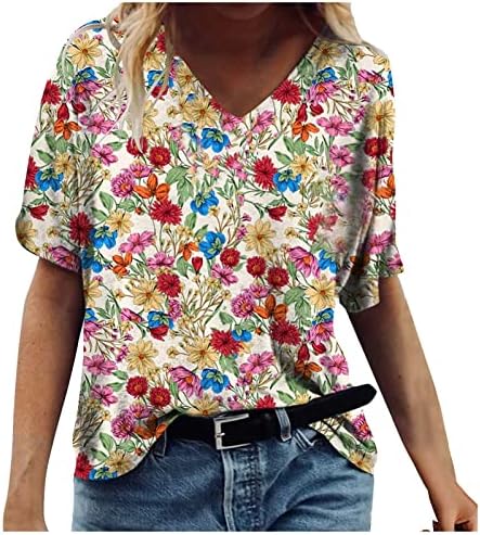 Jesen ljetna bluza za dame odjeću odjeću kratki rukav CATC V VRAT pamuk grafički ručak bluza N4 N4