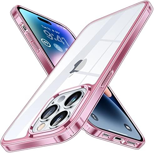 Simtect Ultra Clear Dizajniran za iPhone 14 Pro Max CASE [ne-žutiling] [Snažno 10 Ft Vojno zaštita od pada] Slim Fit još zaštitnički udarni branik s zračnim jastukom 6,7 inča - ružičasta ivica