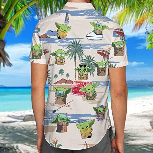 Huntfami Slatka crtana svemirska majica, mali zeleni karakter prostor na plaži Casual gumb dolje