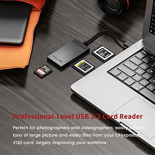 Velogk Cfexpress / XQD čitač kartica, Adapter za čitač memorijskih kartica sa dva slota USB 3.2 Cfexpress tip B snažno podržava Cfexpress/XQD / SD memorijske kartice, kompatibilan sa Windows / Mac OS/Linux