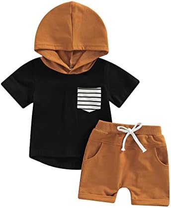 Funourhoome Ljeto TODDLER Baby Boys Outfits Majica s kapuljačom s kratkim rukavima Tors za
