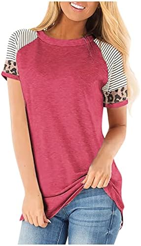 Annhoo Colorblock Leopard Print Teses Teen Girls Girls Kratki rukav Crewneck Lounge Striped bluza Bustier