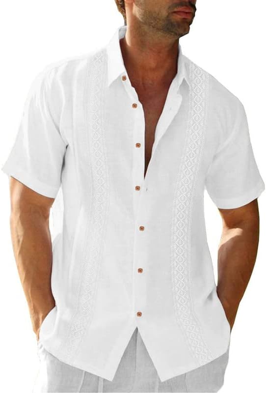 JMIERR Muška pamučna posteljina Guayabera Shirts ležerno dugme sa kratkim rukavom ljetna košulja