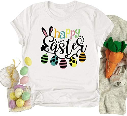Happy Easter Ženska Košulja Funny Bunny Eggs Pismo Štampane Praznične Košulje Labave Okruglog