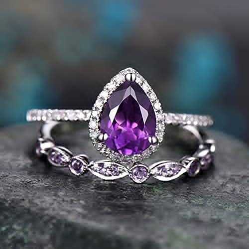 Shining ametist prsten izvrši izvrsne suze cirkonske prstenove kristalno obećanje prsten 2pcs prsten za nakit