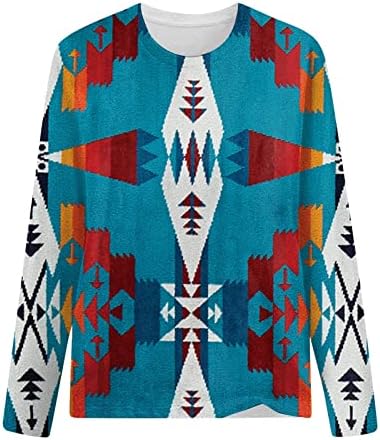 Vintage košulje za žene Casual Aztec etnički stil štampane Tees Zapadni Dugi rukav geometrija