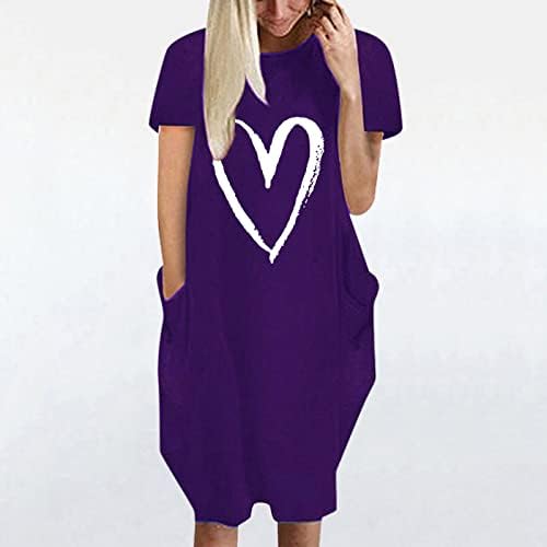 Odjeća s kratkim rukavima pamuk V izrez dugačka srca Love Graphic Labavi fit lounge haljina za žene Jesen ljetna