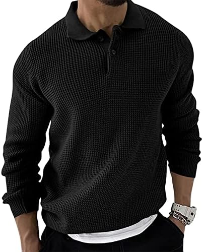 UOFOCO Otvoreni prednji džemper za odmor muškarci dugi rukav ležerni pulover zima sa tipkama Čvrsta boja Comfort rever