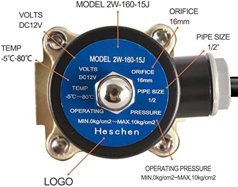 Heschen mesinga Električni solenoidni ventil 2W-160-15J 1/2 inčni DC12V Direktni akcijski vodovod