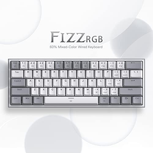 Redragon K617 Fizz 60% žičana RGB tastatura za igre, 61 taster kompaktna mehanička tastatura sa tastaturama bele