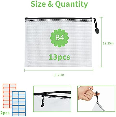 Vuzvuv 13 kom B4-12,35×11,22 inča plastične mrežaste torbe sa patentnim zatvaračem, vodootporne fascikle za