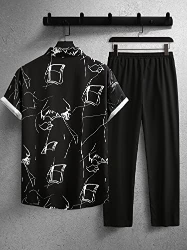 Nibhz dvodijelna odjeća za muškarce muškarce Geo Print Shirt & amp ;pantalone za struk bez Tee
