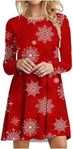 BADHUB Xmas_Dress Ženska Moda božićno drvo Print Dugi rukav okrugli vrat haljina