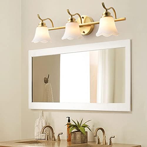 Vintage Vanity lampa, LED zidna lampa za kupatilo, Mesingani zidni svijećnjak preko ogledala, zlatno ogledalo rasvjetno tijelo sa sjenilom od mat stakla za toalet