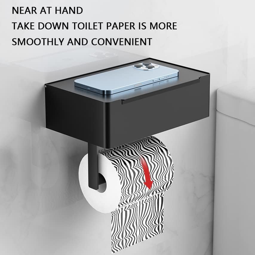 Držač toaletnog papira sa policama i spremištima, obloge za oblivu raspršivača od nehrđajućeg čelika - mat crni