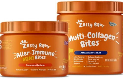 Zesty Paws Allergy & amp; immune Support Mini Soft Chews, Supports Immunity + Multi Collagen Soft Chews for Dogs-for Hip, Joint & amp; Cartilage Support
