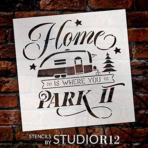 Dom je mjesto gdje ga parkirate Stencil by StudioR12 / DIY Camper Decor | Craft & paint wood znakovi