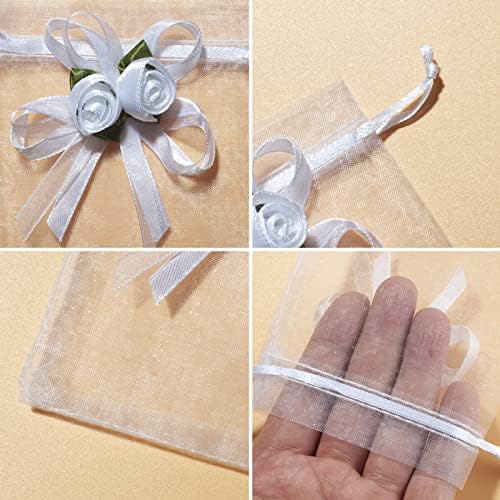 Onupgo 50 pakovanja bijela ruža Organza poklon torbe sa crtežom, 4 x 4,7 inča za vjenčanje naklonjeni poklon