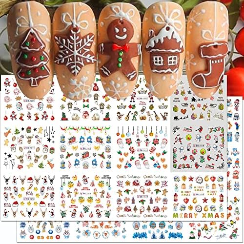 3d Božićne naljepnice za nokte,Crtić Božićne naljepnice za umjetnost noktiju zimski Pingvin Nail Art naljepnice