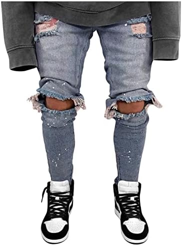 Jean Mens Slim Street muške pantalone tanke farmerke boja Moda Ripped visoke pantalone muške pantalone