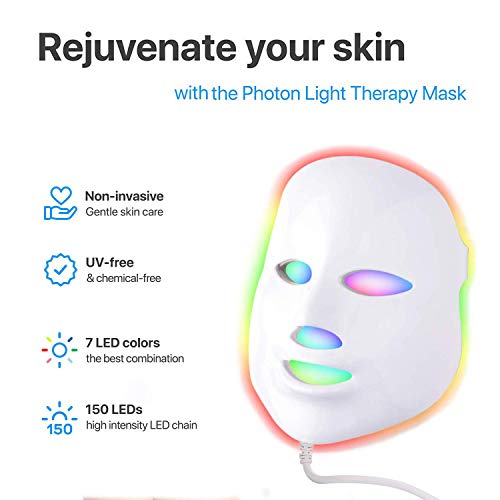 Angel Kiss Led maska za lice svetlosna terapija, 7 Boja Plava & terapija crvenim svetlom za lice, Led tretman lica fotonska maska za negu kože protiv starenja podmlađivanje kože, Najbolji pokloni za žene