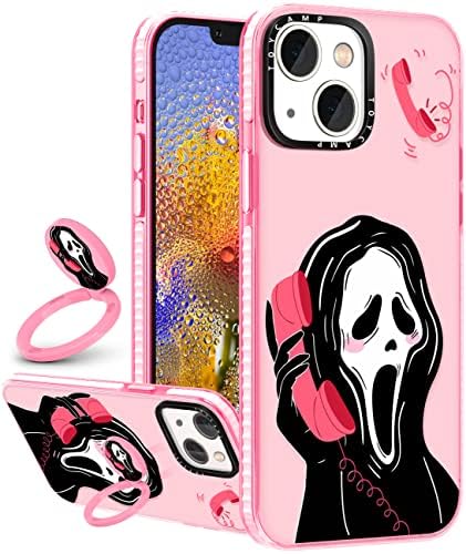 Toycamp za iPhone 13 futrola sa prstenom Kickstandom, simpatični dizajn za žene Djevojke Girly Boys Tinejdžeri Skeleton Skull Cartoon Ispis poklopac za ispis za iPhone 13, Pink