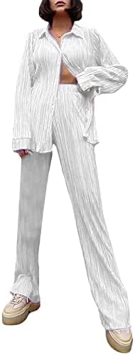 Sydotuor ženske odjeće od 2 komada plisirane velike duge rukave sa dugmetom na dolje košulje elastični struk