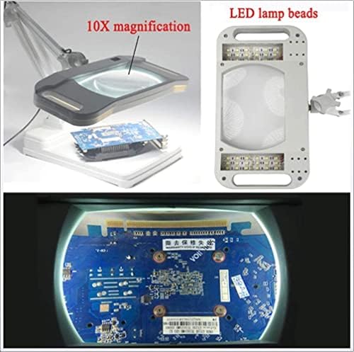 Lupa, 2-u-1 lupa LED lampa-upaljena 10x / 8X pravougaonik uvećanja lupe sa postoljem - za sto, šivanje, sto-jako