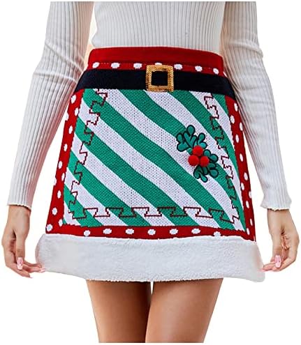 BADHUB ženski Božić Outfit spajanje Vezenje pletenje a-line suknja elastični pojas Božić paket Hip