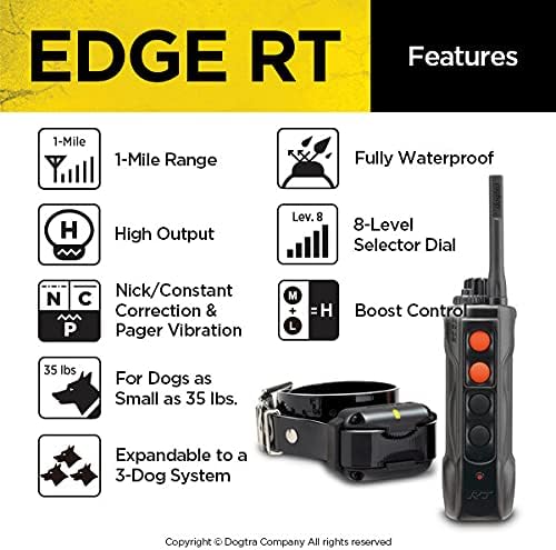 Dogtra Edge RT dugi domet velike snage 1-Mile vodootporan 3-proširivi daljinski e-ovratnik za obuku pasa s kombiniranom
