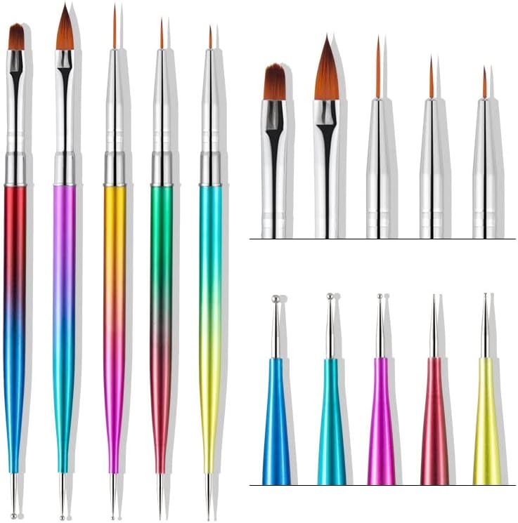 LHLLHL 5kom / Set Nail Art Dotting Painting Pen Gel akrilni crtež Carving Liner Brush Alati
